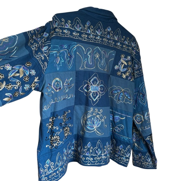 Cold water Creek New Embroidered Lightweight Jacket Shirt Blue 100%Cotton XL - Picture 4 of 7